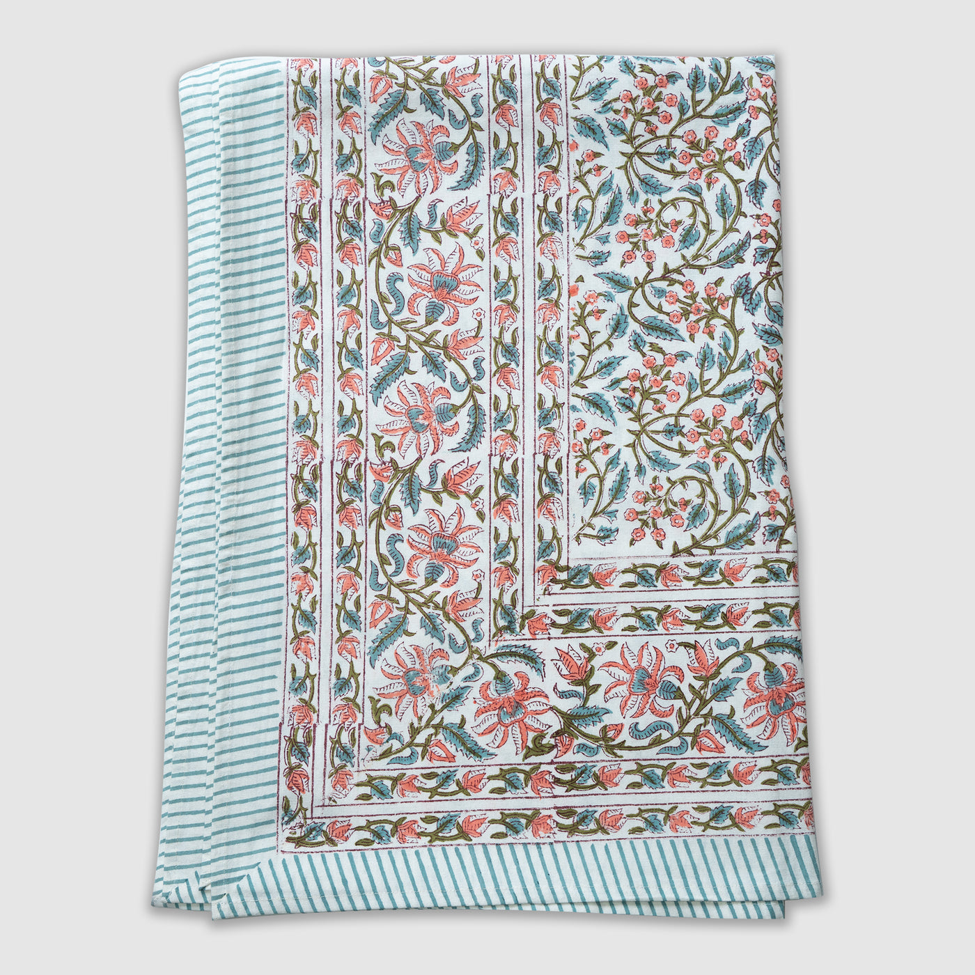 Daisy Green and Coral Tablecloth Anise Home