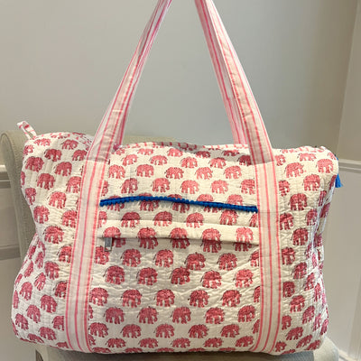 Weekend Quilted Bags - Pink Elephant Print Anise Home