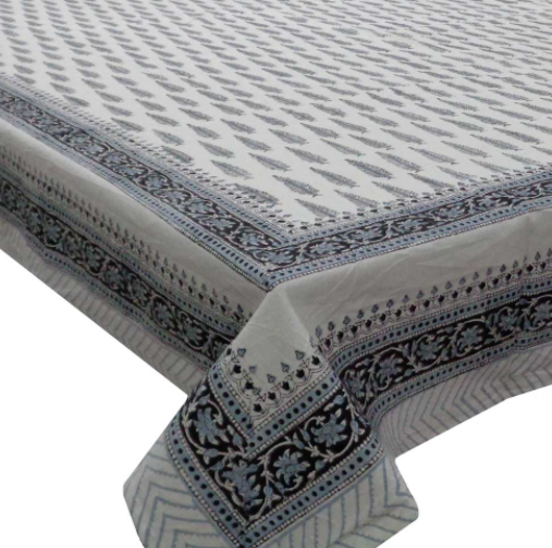 Mia Blue and Grey Tablecloth Anise Home