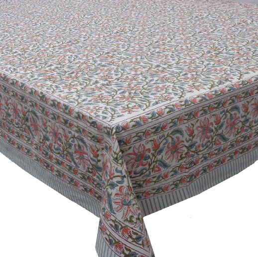 Daisy Green and Coral Tablecloth Anise Home