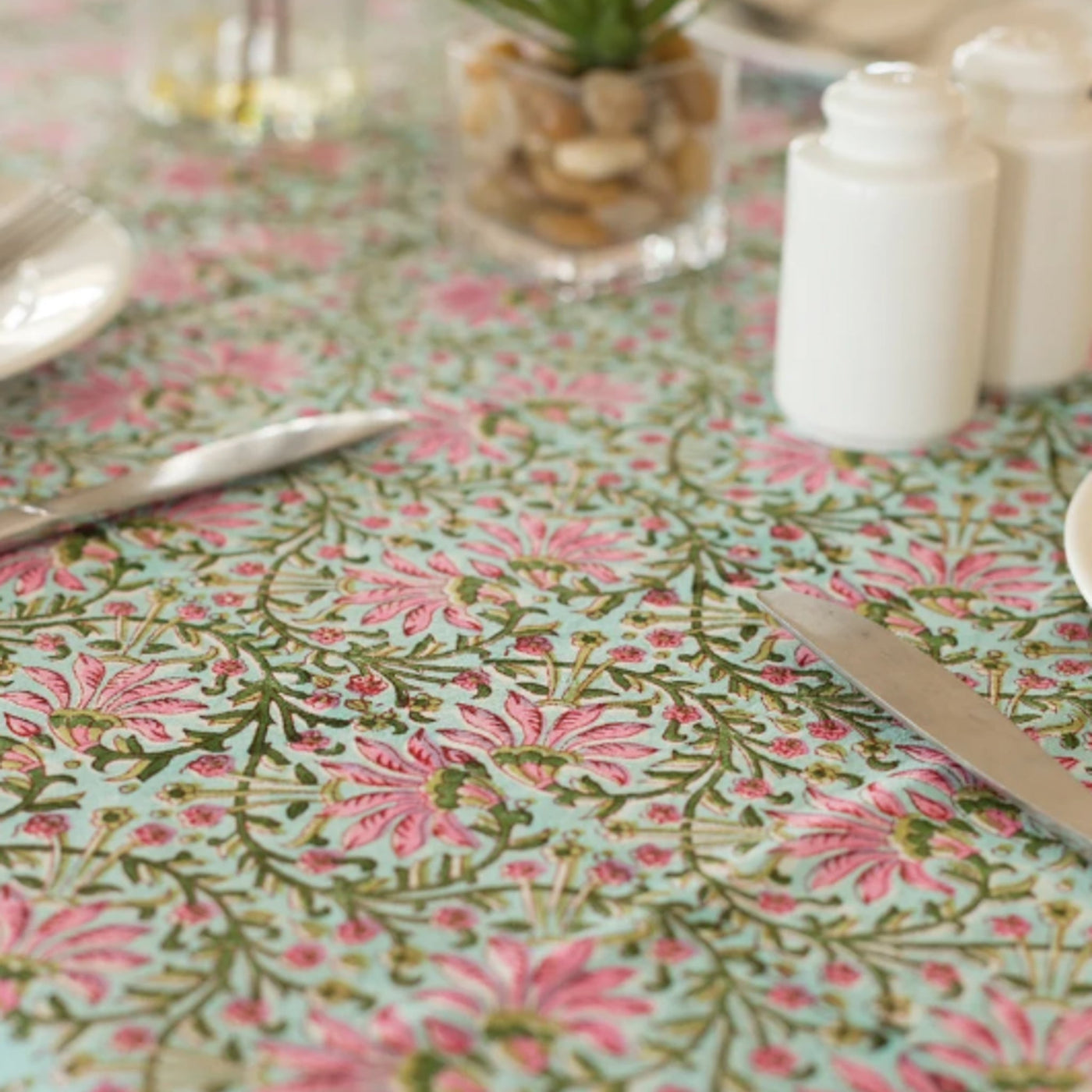 Cora Pink and Green Tablecloth Anise Home