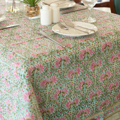 Cora Pink and Green Tablecloth Anise Home