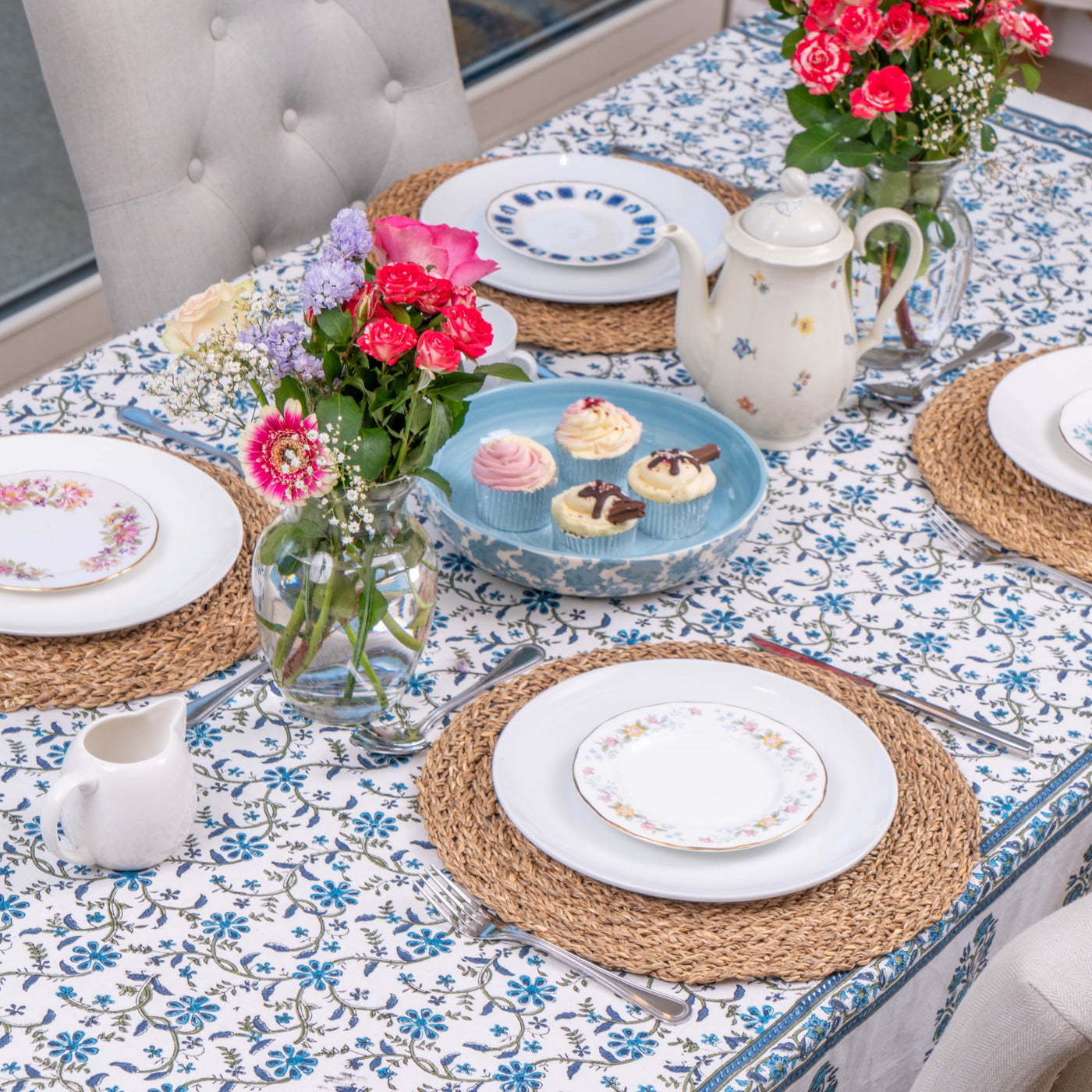 Avery Blue and Green Tablecloth Anise Home