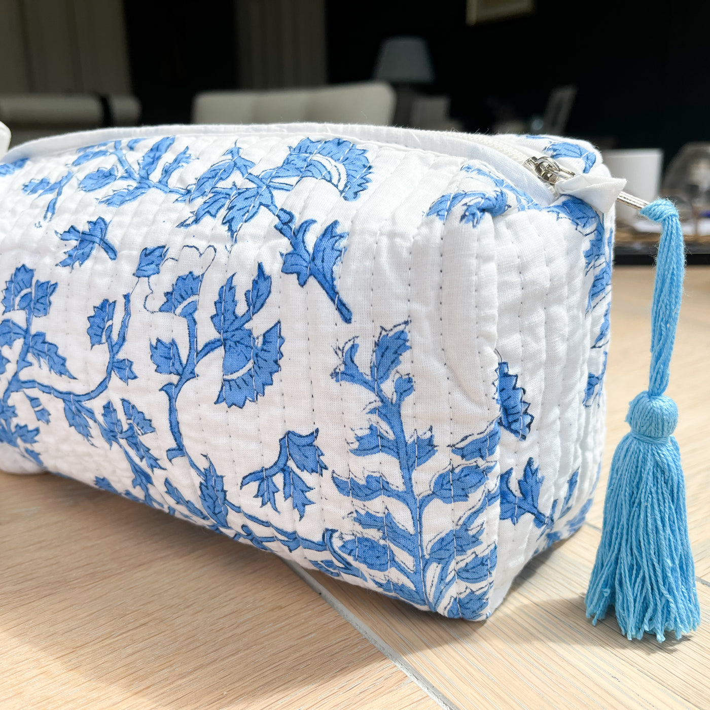 Isabel Blue Quilted Cosmetic Bag Anise Home