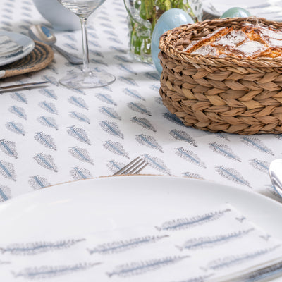 Mia Blue and Grey Tablecloth Anise Home