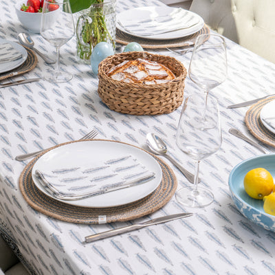 Mia Blue and Grey Tablecloth Anise Home