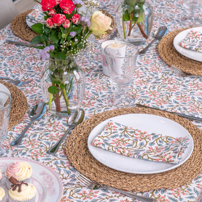 Daisy Green and Coral Tablecloth Anise Home