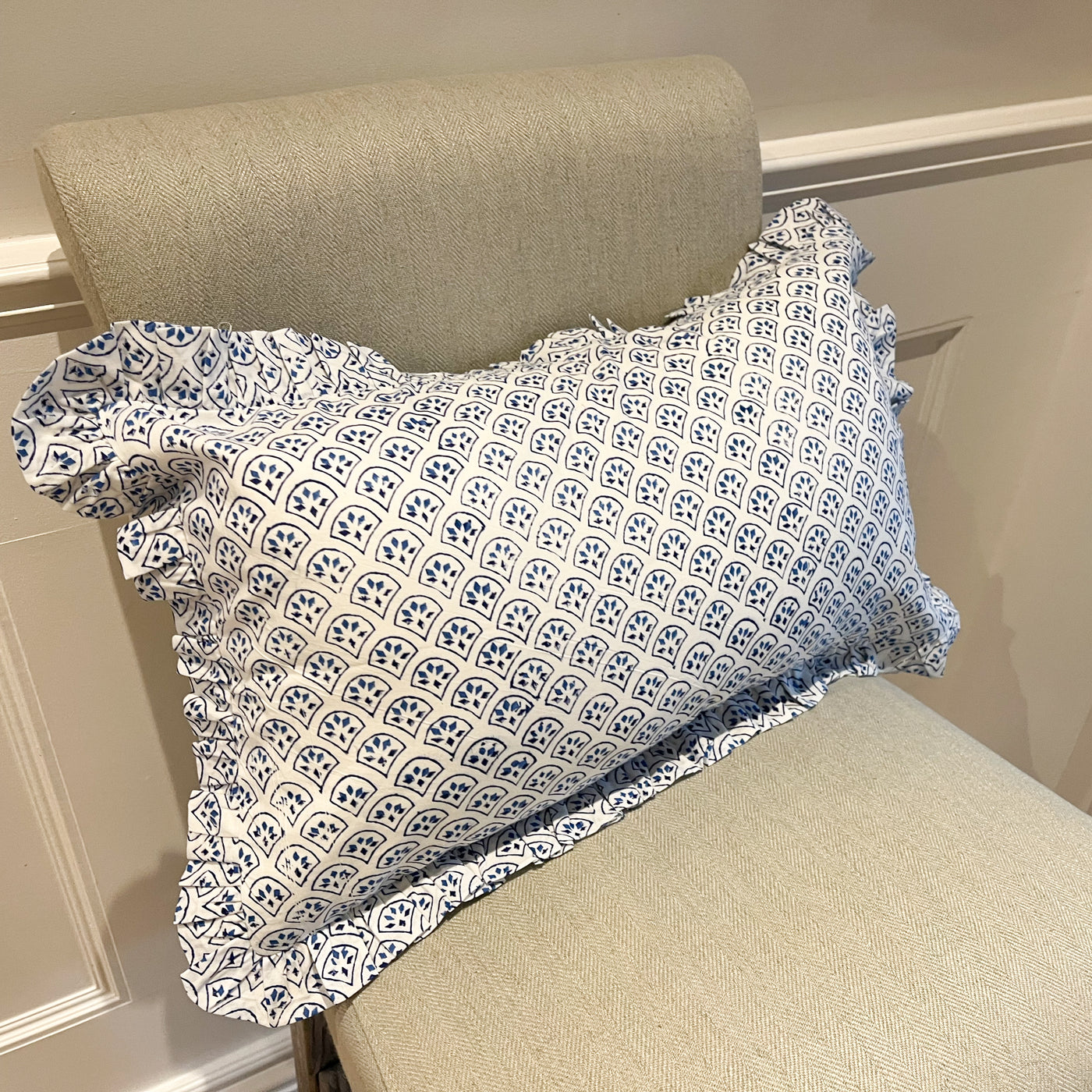 Blue Diamond Cushion with Frill Anise Home