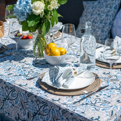 Elena Blue and Beige Tablecloth Anise Home