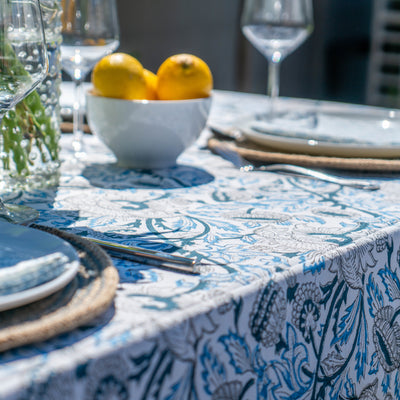 Elena Blue and Beige Tablecloth Anise Home