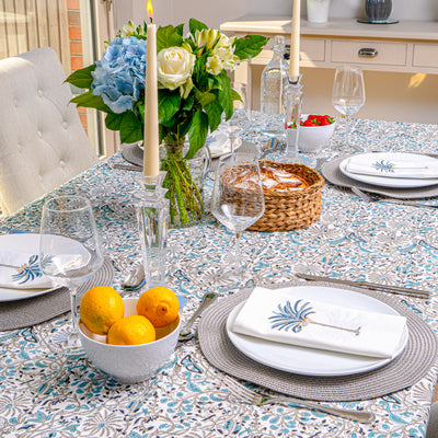 Harper Blue and Beige Tablecloth Anise Home