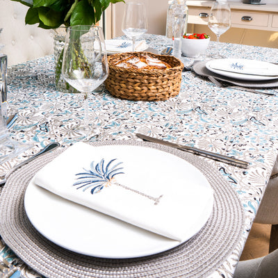 Harper Blue and Beige Tablecloth Anise Home