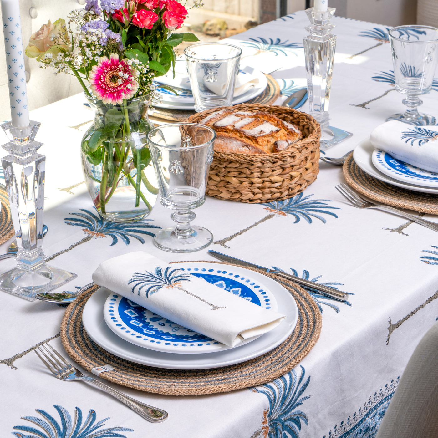 Coastal Blue Palm Tablecloth Anise Home