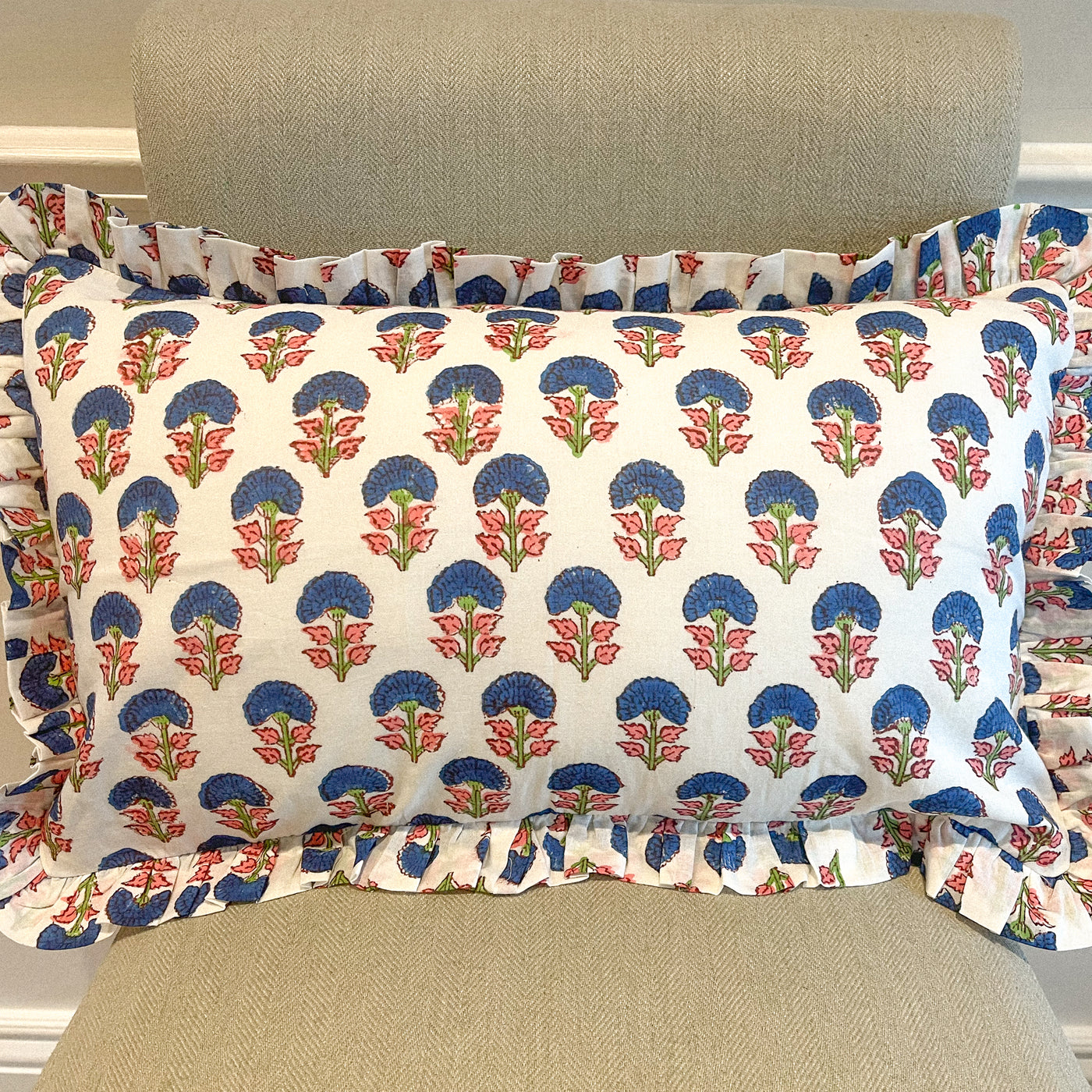 Blue Flower Cushion with Frill Anise Home